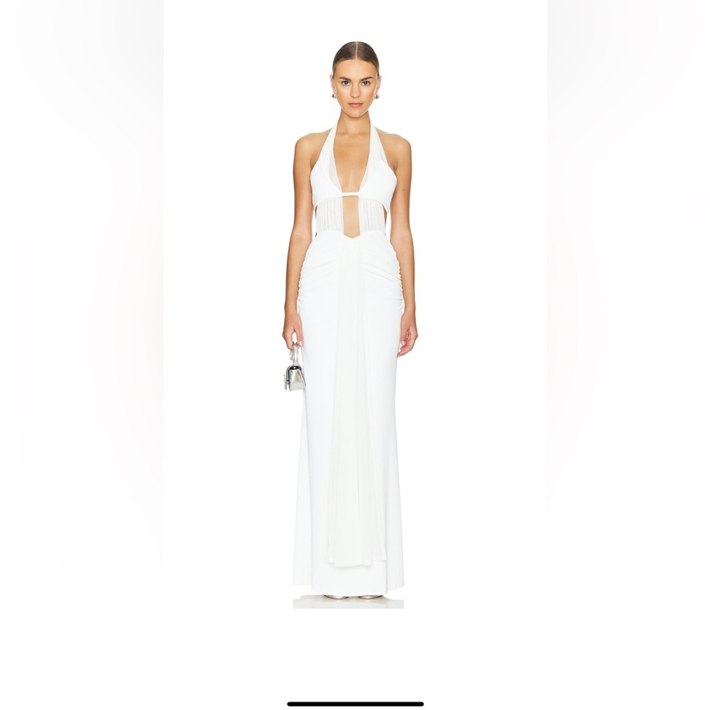 NBD White Sleeveless Halter Gown with Cutout